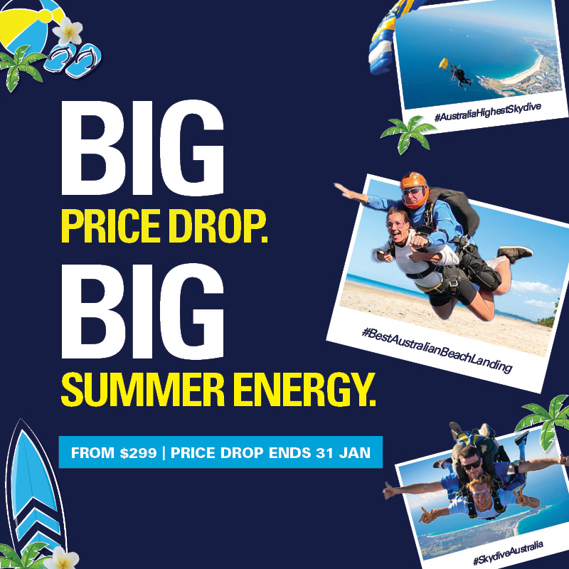 Big skydive au price drop summer from $299